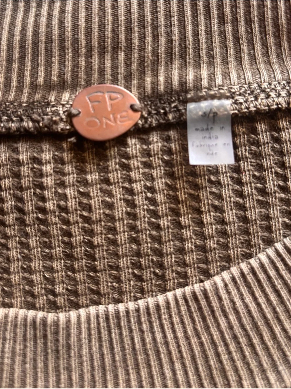 Free People Interlaken Olive Green Waffle-Knit Side-Tie Top